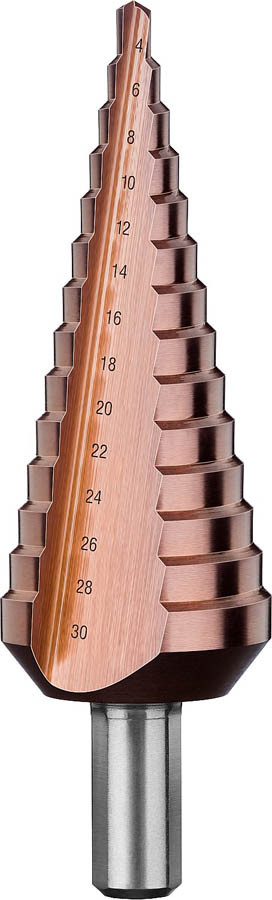 Сверло ступенчатое ЗУБР, 4-30 мм, 14 ступеней, кобальтовое покрытие (29672-4-30-14_z01) - фото 2 - id-p76809492