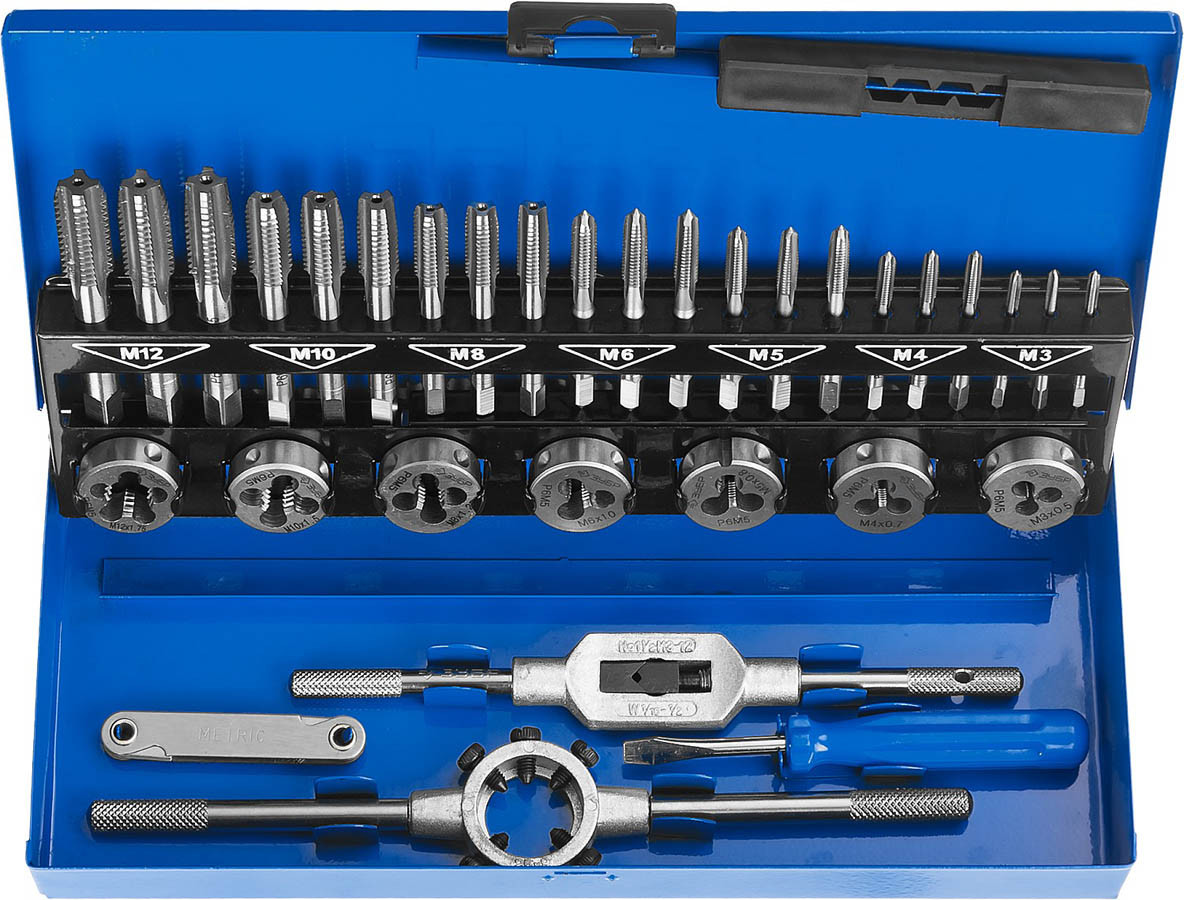 Набор метчиков и плашек ЗУБР 32 предмета, Р6М5, серия "-Профессионал" (28110-H32) - фото 1 - id-p76809667
