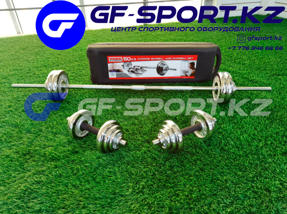 Набор гантелей со штангой сборная в чемодане York Fitness 50 кг