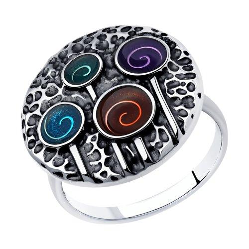 Кольцо DIAMANT ( SOKOLOV ) из черненного серебра, эмаль 95-110-00378-1 размеры - 20