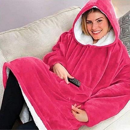 Плед-толстовка с капюшоном Huggle Hoodie Ultra Plush (Розовый), фото 1