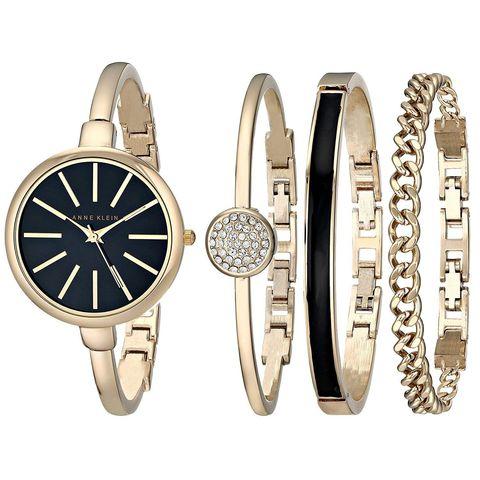 Часы наручные женские Anne Klein с тремя дизайнерскими браслетами (Черный в серебре) - фото 7 - id-p84209602
