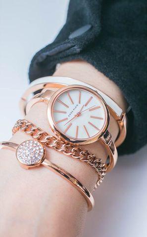 Часы наручные женские Anne Klein с тремя дизайнерскими браслетами (Белый в золоте) - фото 3 - id-p84209603