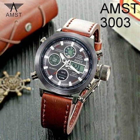 Часы наручные ударопрочные + водонепроницаемые AMST Military 3003 в армейском стиле (Черный ремешок) - фото 2 - id-p84249148