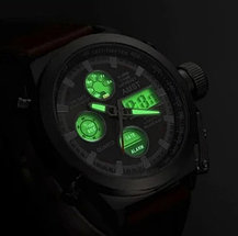 Часы наручные ударопрочные + водонепроницаемые AMST Military 3003 в армейском стиле (Коричневый ремешок), фото 3