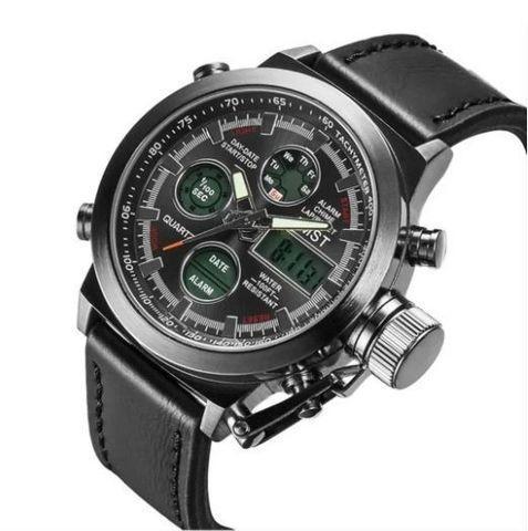 Часы наручные ударопрочные водонепроницаемые AMST Military 3003 в  армейском стиле (Черный ремешок)
