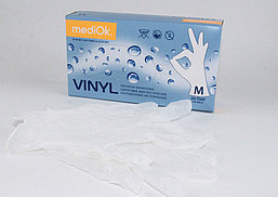 Перчатки виниловые MediOk смотровые неопудренные, размер М, упак 50 пар (пачки)