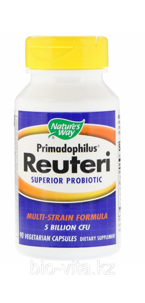 Reuteri. Улучшенный пробиотик для кишечника. 90 капсул. Nature's way.
