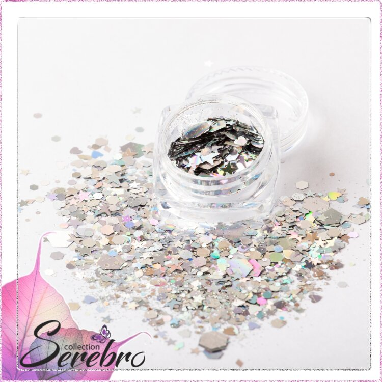 Дизайн для ногтей "Микс пайеток" №1 "Serebro collection", цвет серебро