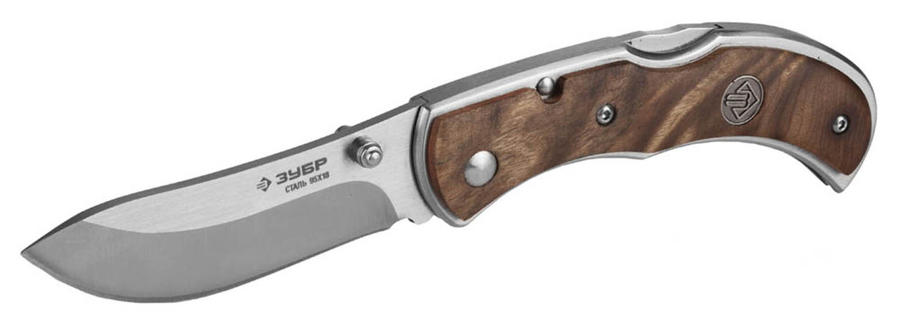Нож складной СКИФ, ЗУБР, 180 мм/лезвие 75 мм, рукоятка с деревянными накладками (47712)