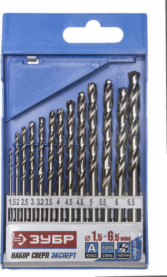 Набор сверл по металлу ЗУБР 19 шт. (Ø 1,5-6,5 мм), класс A, сталь Р6М5 (4-29625-H13)