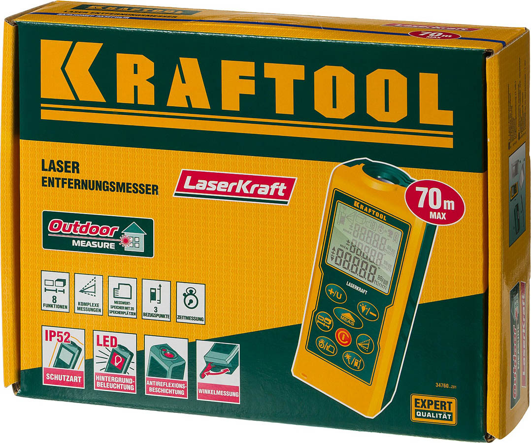 Лазерный дальномер, KRAFTOOL, дальность 5 см - 70 м, точность 1,5 мм (34760_z01) - фото 9 - id-p84277688