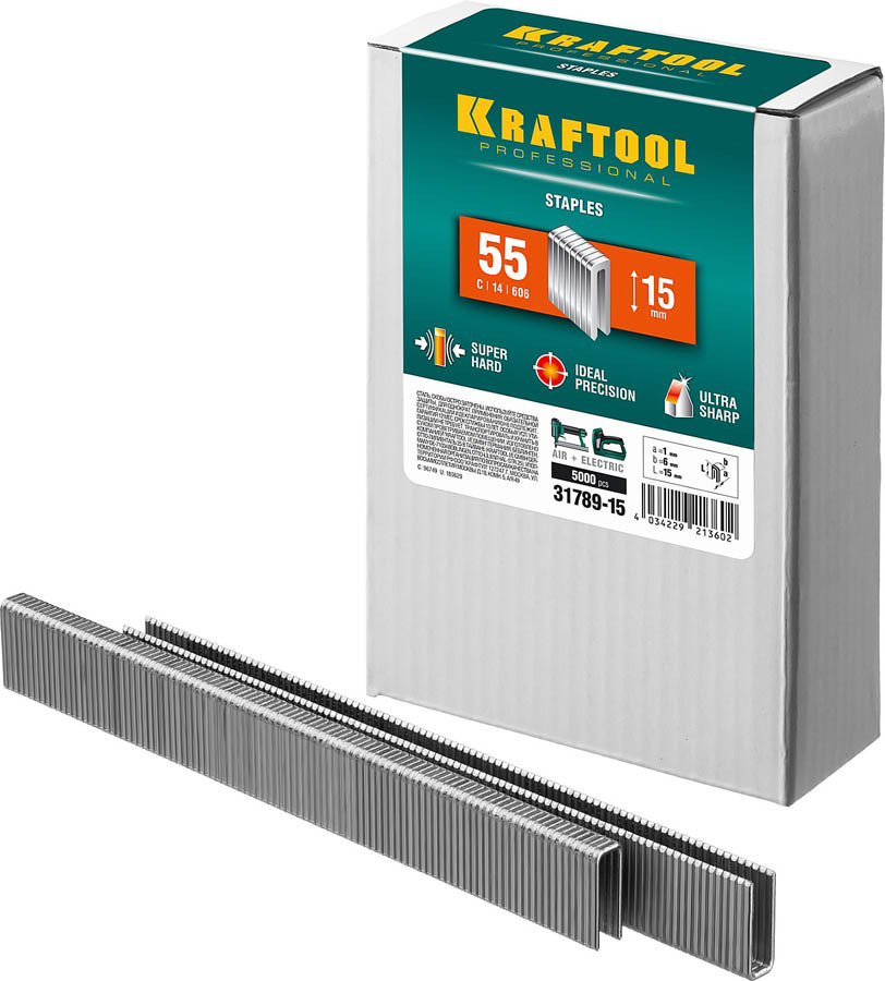 Скобы для степлера узкие, KRAFTOOL, скобы тип 55, 15 мм (31789-15) - фото 1 - id-p84277743