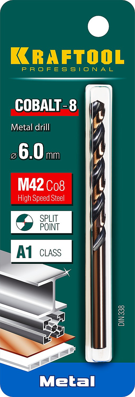 Сверло по металлу KRAFTOOL, Ø 6 мм, HSS-Co (8%), класс A, DIN 338 (29656-6) - фото 3 - id-p84277804