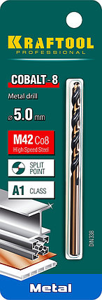 Сверло по металлу KRAFTOOL, Ø 5 мм, HSS-Co (8%), класс A, DIN 338 (29656-5), фото 2