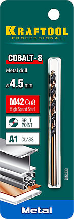 Сверло по металлу KRAFTOOL, Ø 4.5 мм, HSS-Co (8%), класс A, DIN 338 (29656-4.5), фото 2