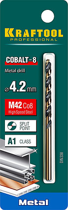 Сверло по металлу KRAFTOOL, Ø 4.2 мм, HSS-Co (8%), класс A, DIN 338 (29656-4.2), фото 2