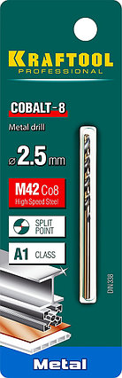 Сверло по металлу KRAFTOOL, Ø 2.5 мм, HSS-Co (8%), класс A, DIN 338 (29656-2.5), фото 2