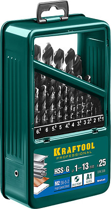 Набор сверл по металлу KRAFTOOL, 25 шт. (Ø 1-13 мм), класс A, HSS-G, сталь М2(S6-5-2) (29651-H25), фото 2