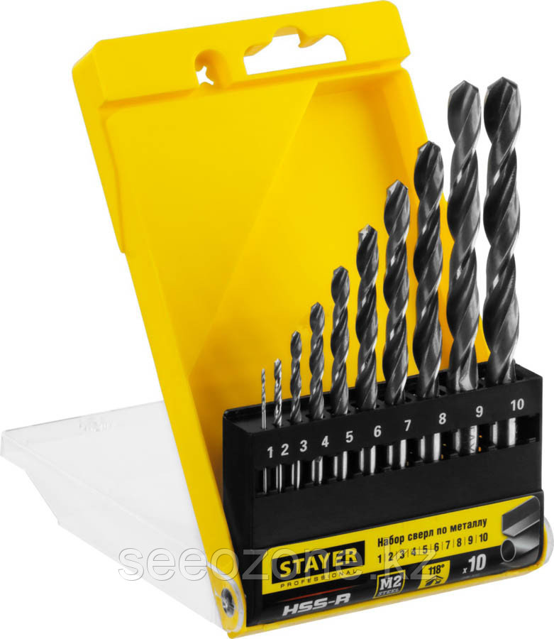 Набор сверл спиральных по металлу, STAYER, 10 шт. (Ø 1-10 мм), HSS-R (29602-H10_z01)