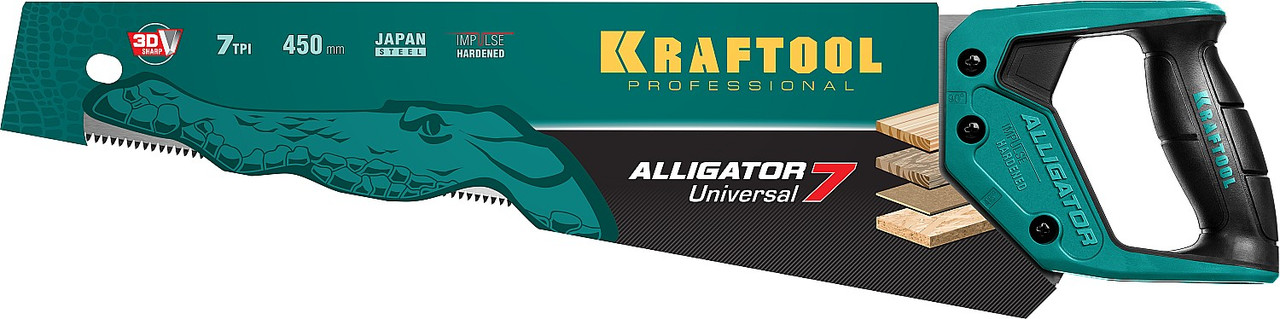 Ножовка универсальная Alligator 7, KRAFTOOL, 7 TPI, 450 мм (15004-45_z01) - фото 2 - id-p84278201