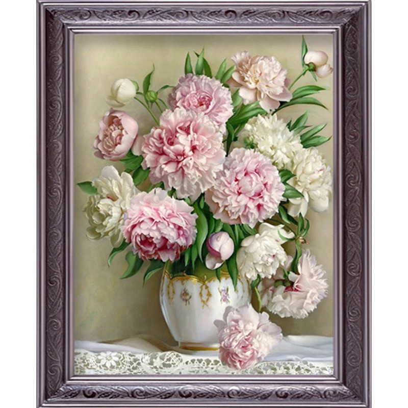 Алмазная мозаика круглые стразы 5D "ПИОНЫ В ВАЗЕ"60*45CM NH 077