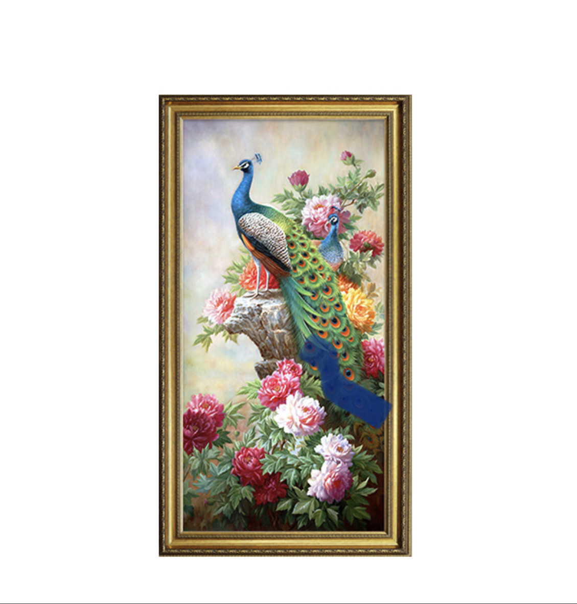 Алмазная мозаика круглые стразы 5D "ПАВЛИН В ПИОНАХ" 45*70CM AZ 468