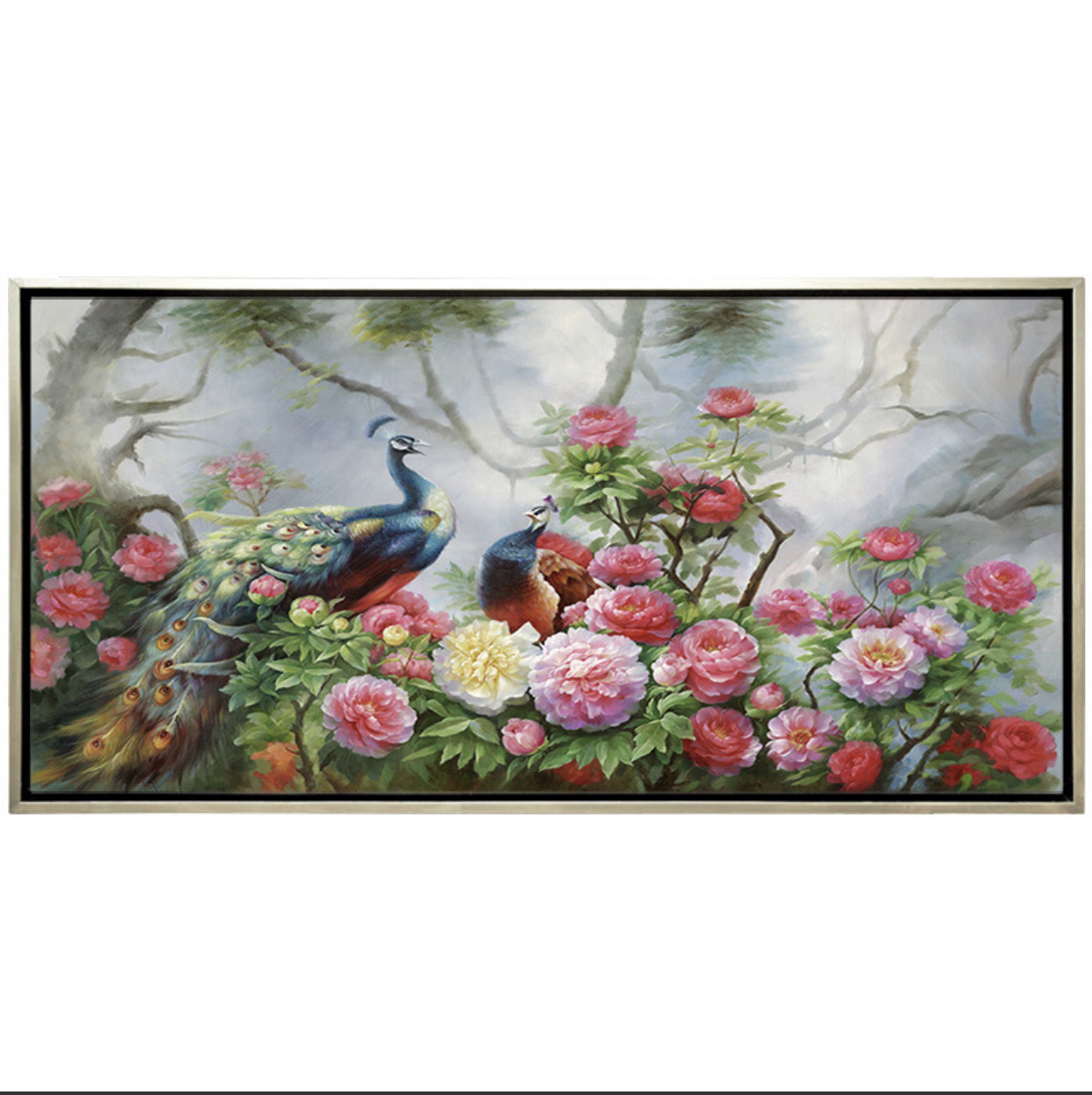 Алмазная мозаика круглые стразы 5D "ПАВЛИНЫ В ПИОНАХ" 150*60CM