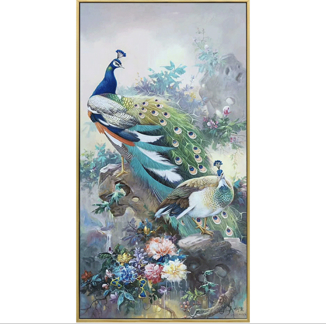 Алмазная мозаика круглые стразы 5D "ПАВЛИНЫ" 60*110CM
