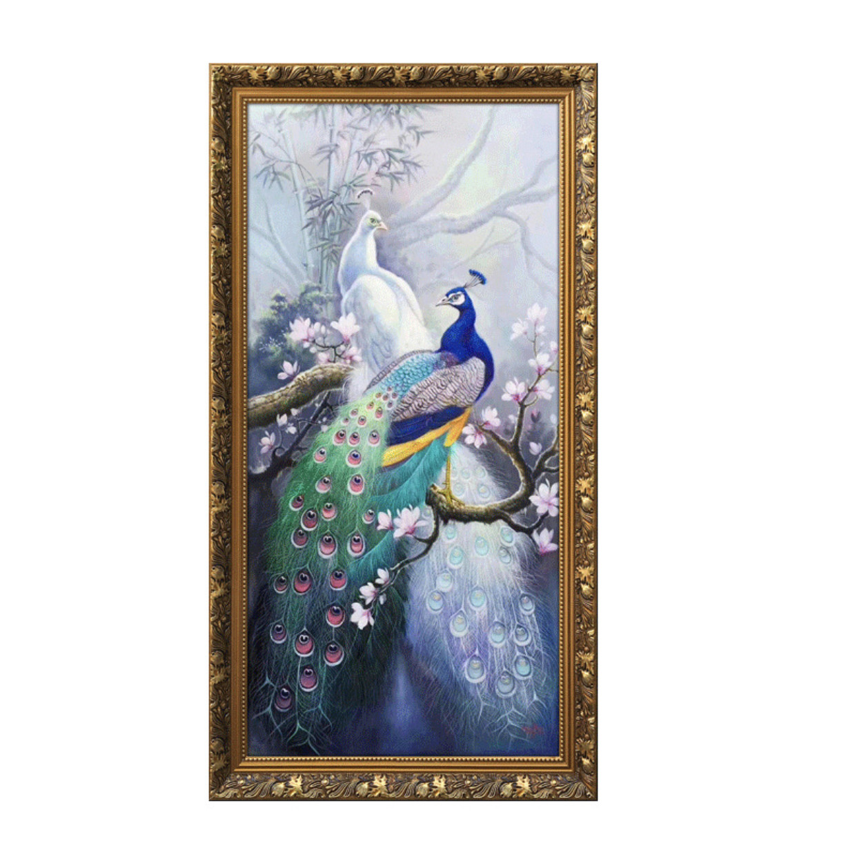 Алмазная мозаика круглые стразы 5D "ПАВЛИНЫ" 60*110CM