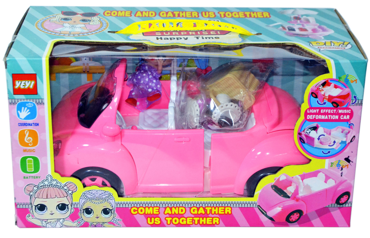 Упаковка помята!!! YM11-609 Маленькая кукла  на машине едет на пикник 31*17см
