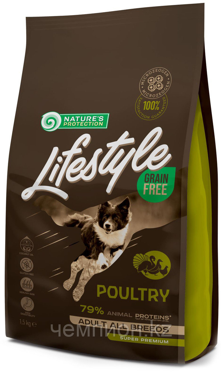456755 Nature’s Protection GF LifeStyle Poultry, корм для взрослых собак всех пород с птицей, уп.1,5 кг.