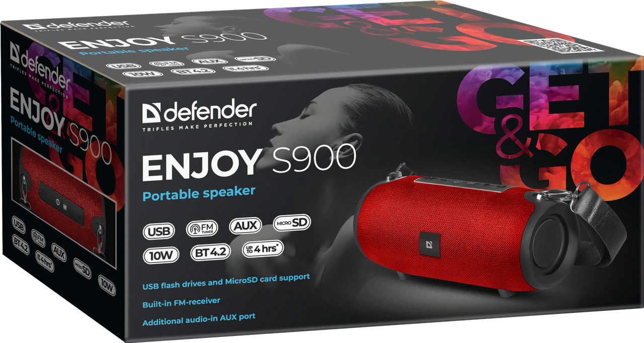 Defender 65903 Портативная акустика Enjoy S900 красный, 10Вт, BT/FM/TF/USB/AUX - фото 3 - id-p84556184