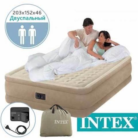 Кровать двуспальная ортопедическая INTEX Comfort-Plush DELUXE 64428 надувная с электронасосом - фото 1 - id-p84557869