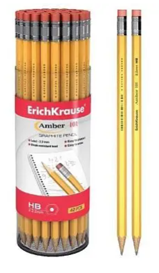 Карандаш ERICH KRAUSE "AMBER" HB, с ластиком, желтый