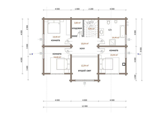 Проект двухэтажного дома из профилированного бруса, план двухэтажного дома и строительство под ключ, проектирование и строительство деревянных домов.