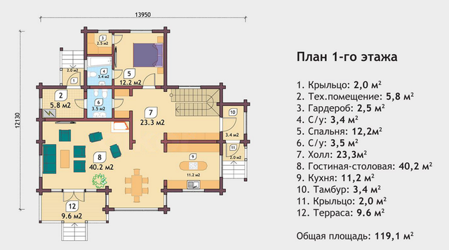 Проект двухэтажного дома из бруса, план двухэтажного дома и строительство под ключ, проектирование и строительство деревянных домов.