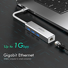 EDUP USB-C Hub 4в1 на RJ-45,1000 Mbps + 3x USB 3.0 | Адаптер Переходник Ethernet LAN, фото 3