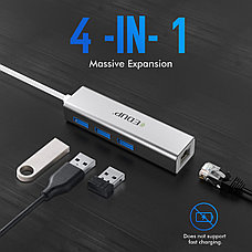 USB-С Hub 4в1 EDUP 4в1, RJ-45,1000 Mbps + 3x USB 3.0 | Сетевая карта Адаптер Переходник Ethernet LAN, фото 2