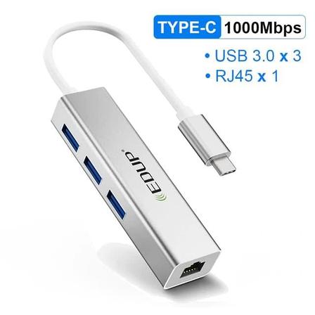 USB-С Hub 4в1 EDUP 4в1, RJ-45,1000 Mbps + 3x USB 3.0 | Сетевая карта Адаптер Переходник Ethernet LAN, фото 2