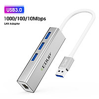 USB Hub 4в1 EDUP, RJ-45,1000 Mbps + 3x USB 3.0  | Сетевая карта Адаптер Переходник Ethernet LAN