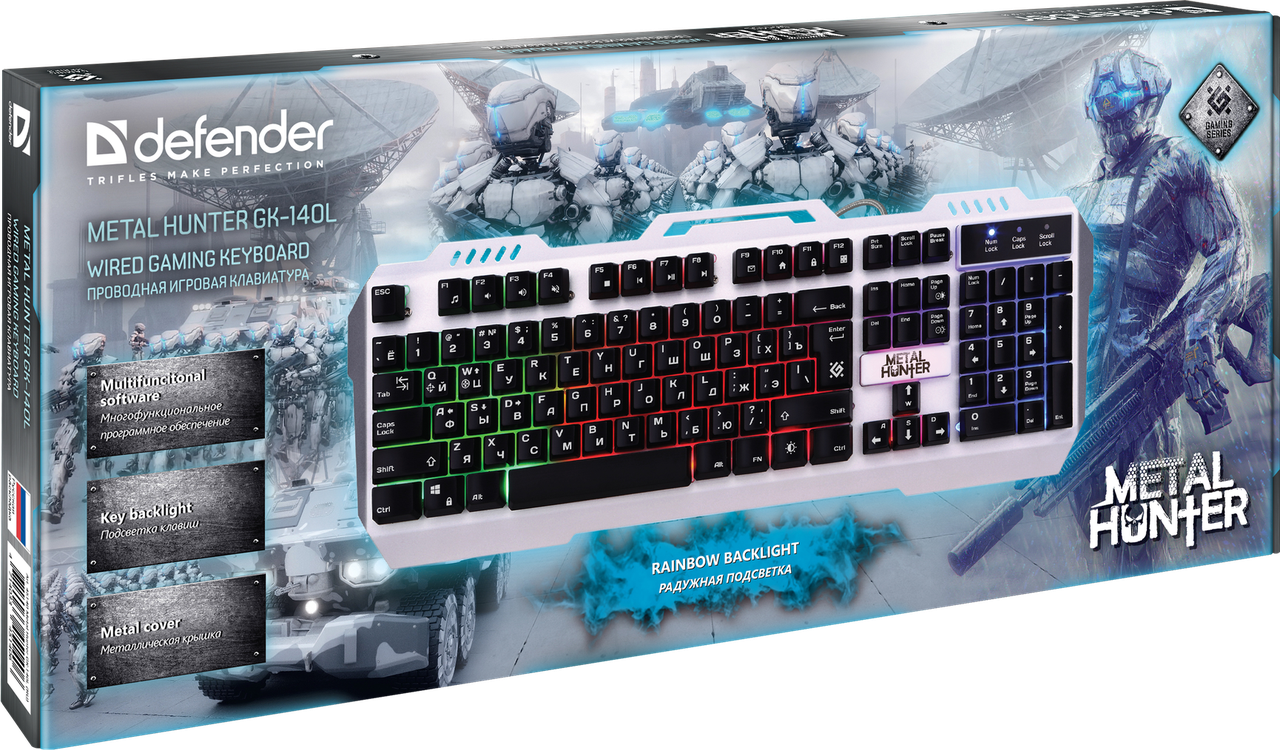 Defender 45140 клавиатура игровая проводная Metal Hunter GK-140L, RGB подсветка,19 Anti-Ghost - фото 4 - id-p84577208