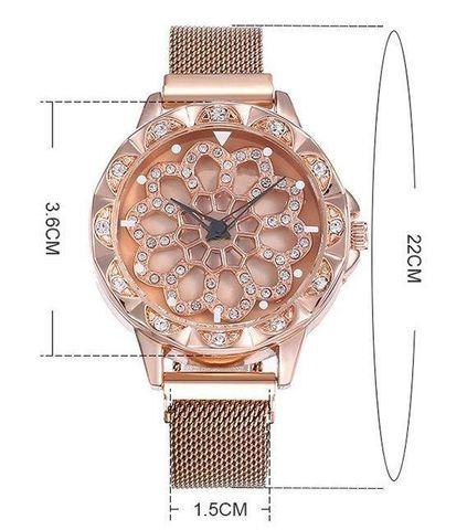Часы женские наручные «Бриллиантовый цветок» с вращающимся циферблатом и магнитным ремешком (Черный) - фото 6 - id-p84579039