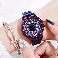 Часы женские наручные «Бриллиантовый цветок» с вращающимся циферблатом и магнитным ремешком (Синий), фото 10