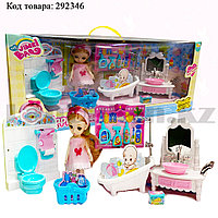Игровой набор ванная комната с куклой с подвижными руками и ногами и аксессуарами Нарру bathroom No.K0087