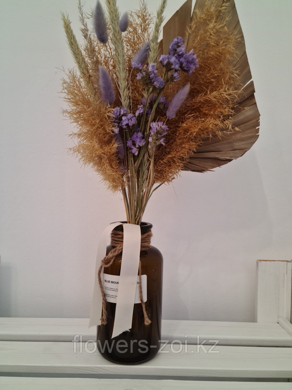 Букет из сухоцветов, цвет бежевый+фиолет, высота 25-35 см - фото 1 - id-p84675970