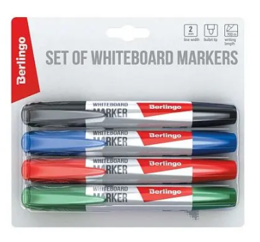 Набор маркеров для доски BERLINGO, 4 цвета в блистере - фото 1 - id-p84244844