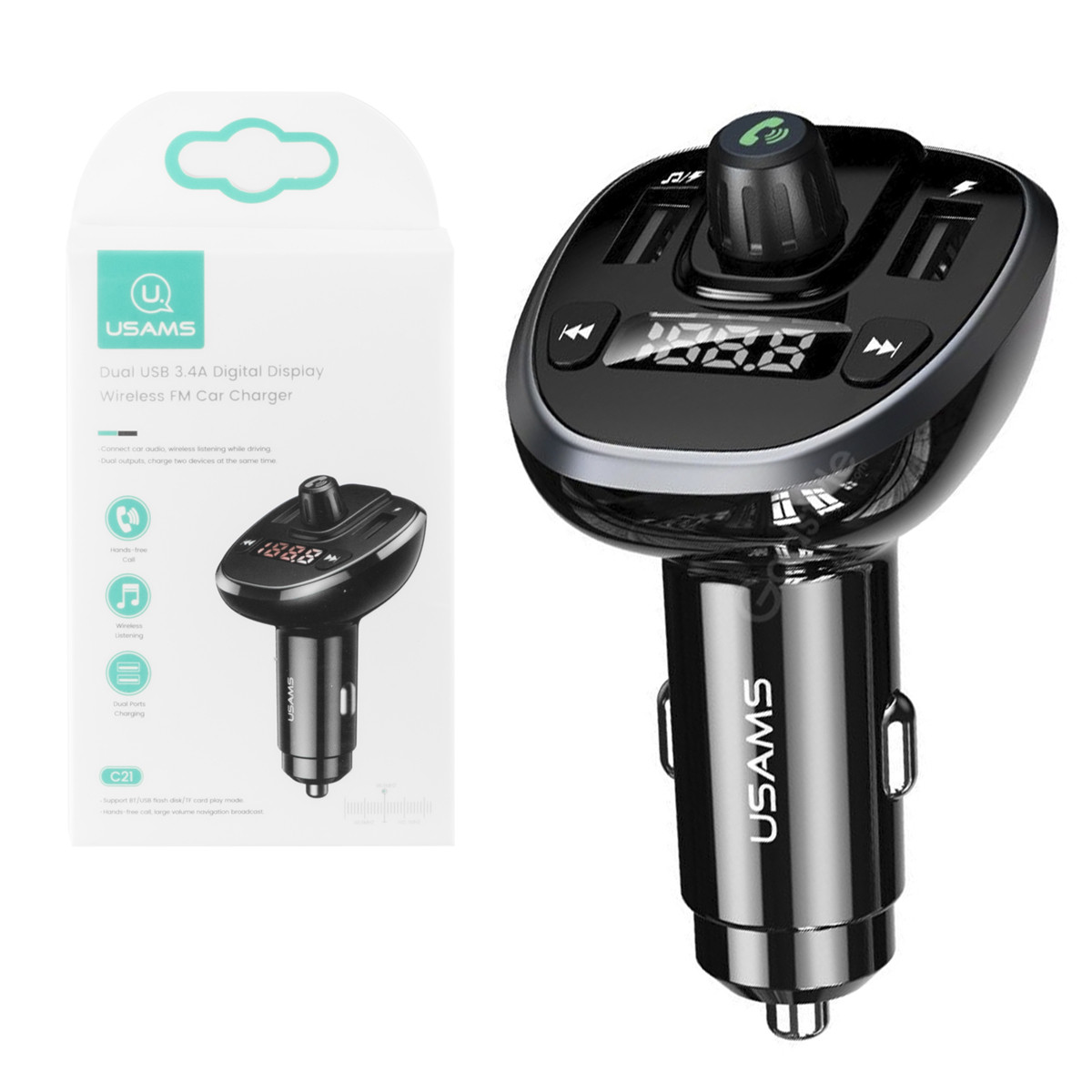FM-Модулятор Bluetooth + Car Charger Usams C21, Black