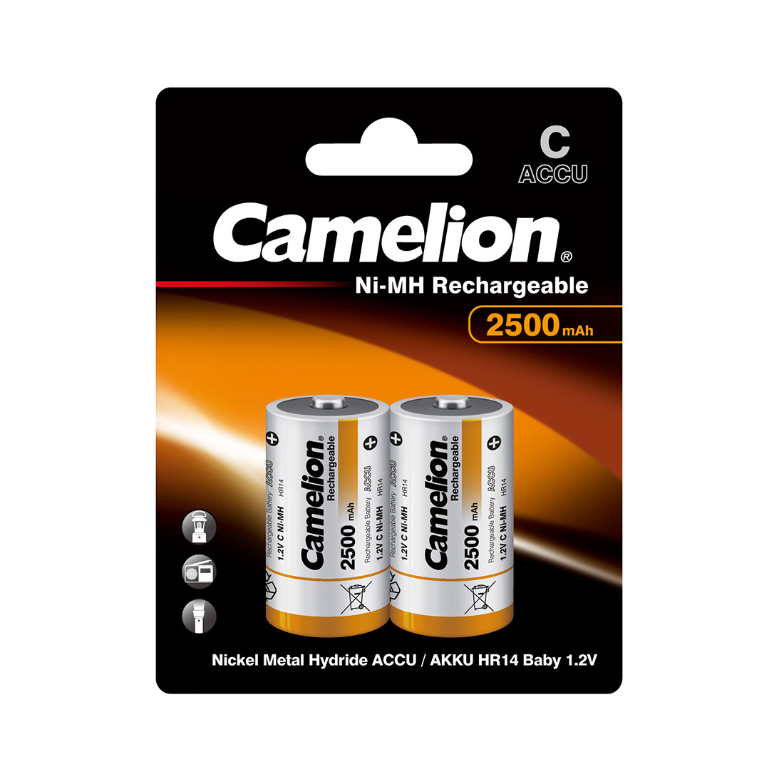 Аккумулятор Camelion, Rechargeable, Ni-MH, NH-C2500BP2, 2500 мА/ч, (2 шт.)