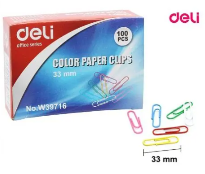 Скрепки DELI 33 мм, цветные, 100 шт/упак